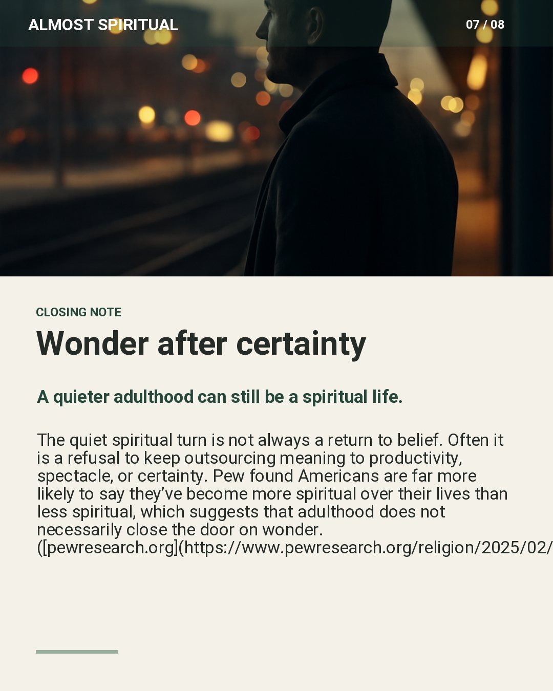 A solitary figure at a dusk train platform, reflective and open-ended, with city lights beginning to glow.